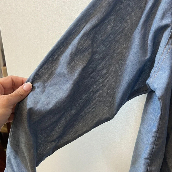 VTG Wrangler Mens 17.5 Western Blue Brushpopper Shirt Long Tails Pearl Snap USA - Picture 7 of 12